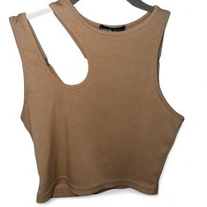 SHEIN Tan Sleeveless Muscle Tee with Cut Out Design